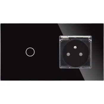 vypínač JEDNOPÓLOVÝ SKLENĚNÝ VYPÍNAČ SVĚTLA 1G + VODĚODOLNÁ ZÁSUVKA S VÍČKEM ČERNÁ