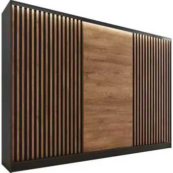 Šatní skříň Šatní skříň INSULAR 3D 280 bez zrcadla, se 4 šuplíky a 2 šatními tyčemi, černý mat/dub lefkas +možnost VÝNOSU + vyzvednutí ZDARMA