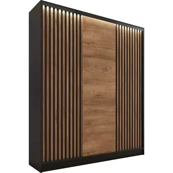 Šatní skříň Šatní skříň INSULAR 3D 150 bez zrcadla, se 4 šuplíky a 2 šatními tyčemi, černý mat/dub lefkas +možnost VÝNOSU + vyzvednutí ZDARMA