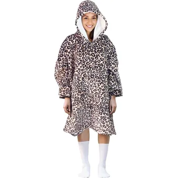plyšák Cozy Noxxiez CH371 Leopard potisk - hřejivá televizní mikinová deka s kapucí pro teenagery a dospělé
