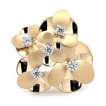Prsten Květinový Prsten z Žlutého Zlata s Jemným Třpytem Zirkonu 7131849