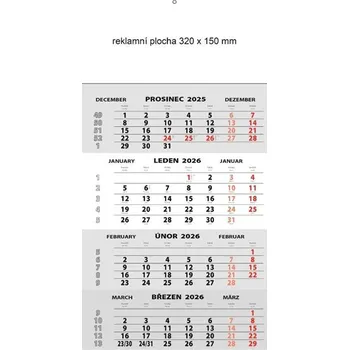 Kalendář Čtyřměsíční nástěnný kalendář šedý SPECIÁL, 2026
