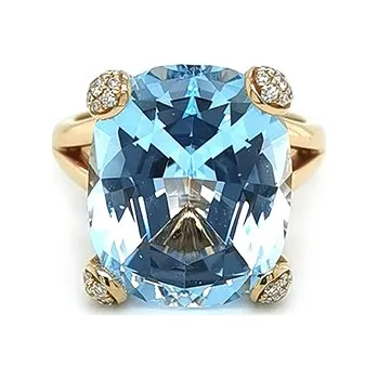 Prsten Zlatý Prsten s Modrým Topazem a Diamanty KBS0223