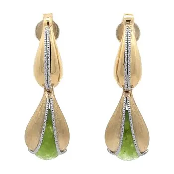 Náušnice Zlaté Visací Náušnice se Zeleným Kamenem