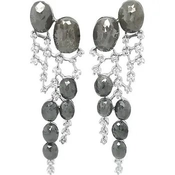 Náušnice Zlaté Náušnice s Šedými a Bílými Diamanty KBS0018