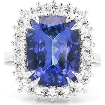 Prsten Luxusní Prsten s Tanzanitem Obklopeným Diamanty v Bílém Zlatě 2011839