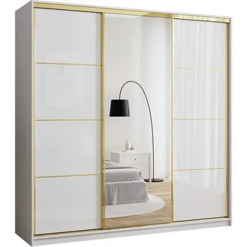 Šatní skříň Šatní skříň DAZIO 200 se zrcadlem, 4 šuplíky a 2 šatními tyčemi, bílý lesk +možnost VÝNOSU + vyzvednutí ZDARMA