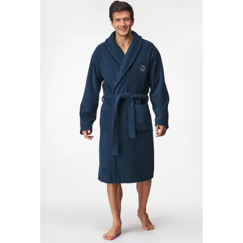 Dámský župan Hřejivý bavlněný župan MEN-A Terry dlouhý XXL/XXXL navy