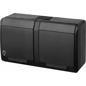 Elektrická zásuvka HERMES Dvojitá zásuvka nástěnná s uzemněním IP44 černá