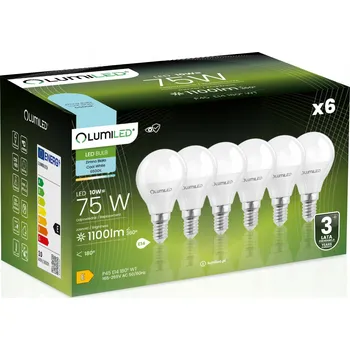 Žárovka 6x LED žárovka E14 Malá Kulička 10W = 75W 1100lm 6500K Studená bílá CCD 180° LUMILED