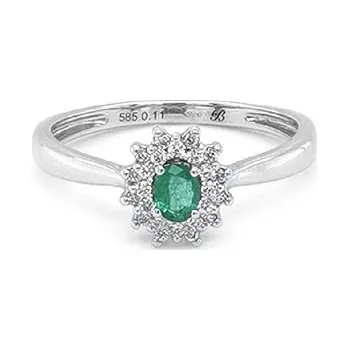 Prsten Smaragdový prsten s diamanty z bílého zlata 2011378