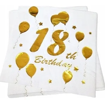 Papírový ubrousek Ubrousky Happy Birthday 18 bílo-zlaté NAROZENINY