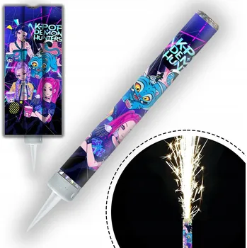 Dortová svíčka DORTOVÁ FONTÁNA DEMON HUNTERS LOVKYNĚ DÉMONŮ K-POP PRSKAVKA SVÍČKA 12cm