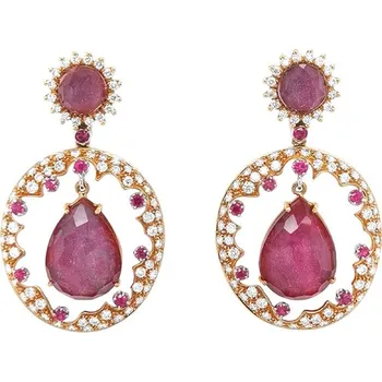 Náušnice Zlaté Náušnice s Rubíny a Diamanty KBS0081