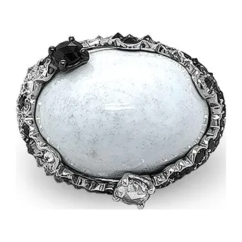 Prsten Zlatý Prsten s Bílým Achátem a Diamanty 2010440