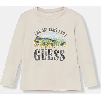 Chlapecké oblečení Dětské bavlněné tričko s dlouhým rukávem Guess béžová barva, s potiskem, N5BI13 I3Z14 N5BI13.I3Z14.9BYA 08X, vel. 113-118