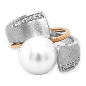 Prsten Zlatý Prsten s Přírodní Perlou a Diamanty 2011477