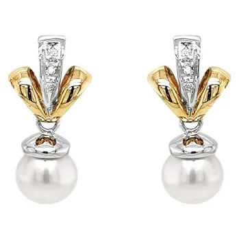 Náušnice Zlaté Náušnice Přírodní Perly a Diamanty 2020172
