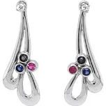 Stylové Náušnice z Bílého Zlata s Pestrými Kameny 7120249