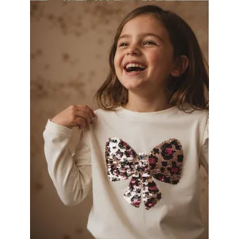 Dívčí oblečení Sinsay - Tričko s dlouhými rukávy zdobené flitry - krémová - 849GH-01X - 849GH-01X-134