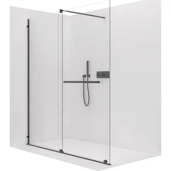 Cerano Sprchová zástěna Medin L/P, 8 mm, černá matná, transparentní sklo, 140x195 cm, dvoudílná posuvná, CER-478015