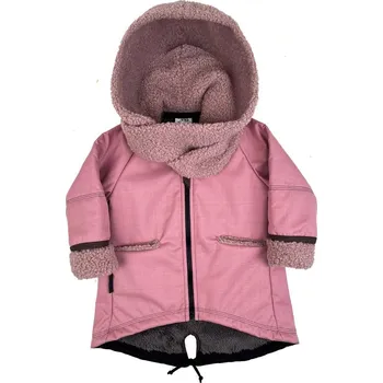 Kojenecká bunda LITTLE THINGS kabátek softshellový s kapucí a šálou růžová vel. 3-5 let