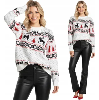 Dámský svetr Vánoční svetr s norským vzorem bílý červeno-černý pro ženy XL