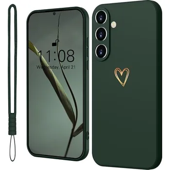 Pouzdro na mobilní telefon Mitetabo tenký silikonový kryt Samsung Galaxy A55 zelená s motivem zlaté srdce