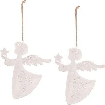 Vánoční dekorace Závěsná vánoční dekorace Anděl 2 ks, kov, bílá