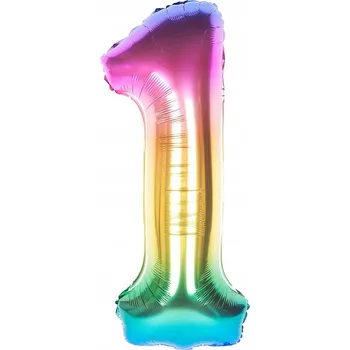 Balónek FÓLIOVÝ BALÓNEK ČÍSLICE 1 DUHOVÝ VELKÝ 100 CM NA HELIUM NAROZENINY