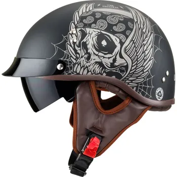 Helma na motorku W-TEC Black Heart Retro přilba Longroad Wings Skull - XS (53-54)