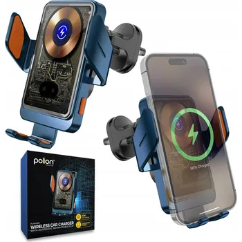 Indukční automobilová nabíječka s držákem POLION na telefon 5.5"-6.7" 15W Qi