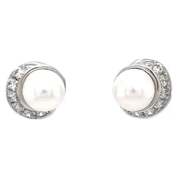 Náušnice Elegantní náušnice s perlou a zirkony z bílého zlata 7121814