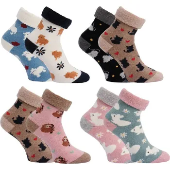 Dámské ponožky Dámské silné celofroté ponožky s podílem vlny, s ohrnutým lemem a zvířecími motivy / 2 pár 37825 Barva: Lenochod, Velikost: 35-38 (23-25)