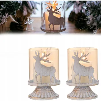 Svícen Kovový svícen vintage dekorativní vánoční s jelenem 2 kusy