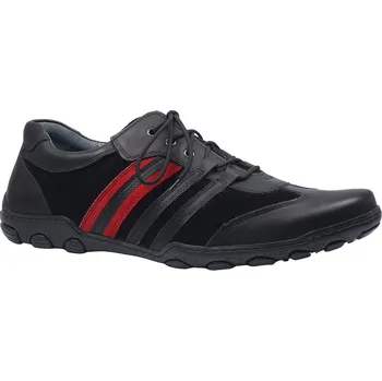Pánské polobotky Vycházková obuv-flexiblová, De-Plus, černo-červená: Černá Hladká kůže 33 49 G - standardní šíře (4631-967)
