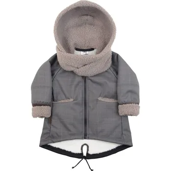 Kojenecká bunda LITTLE THINGS kabátek softshellový s kapucí a šálou šedá vel. 5-7 let