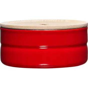Dóza na potraviny Riess - Nízká kuchyňská dóza s dřevěným víkem 0,6 l, barva rajčatově červená (fresh tomato)