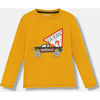 Chlapecké tričko Dětské bavlněné tričko s dlouhým rukávem Guess žlutá barva, s potiskem, N5BI14 I3Z14 N5BI14.I3Z14.9BYA 20A, vel. 88-96