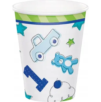 Jednorázové nádobí Modré papírové KELÍMKY s motivem 1. narozenin