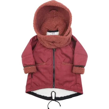 Kojenecká bunda LITTLE THINGS kabátek softshellový s kapucí a šálou vínová vel. 1-3 roky