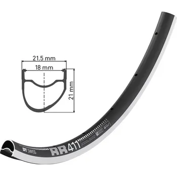 Ráfek na kolo DT RR 411 asym RIM 28 děr (Ráfek DT Swiss RR 411 asym. 29" cerná,622-18, 28 der)