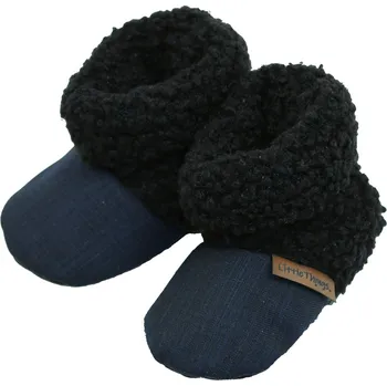 Capáčky Little Things Černé teddy softshellové bačkorky Velikost: 6-9kg