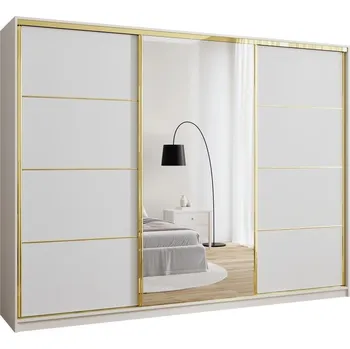 Šatní skříň Šatní skříň DAZIO 280 se zrcadlem, 4 šuplíky a 2 šatními tyčemi, bílý mat +možnost VÝNOSU + vyzvednutí ZDARMA