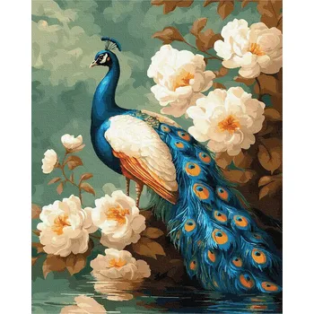 Malování podle čísel iPicasso Paví zahrada 40x50 cm na rámu