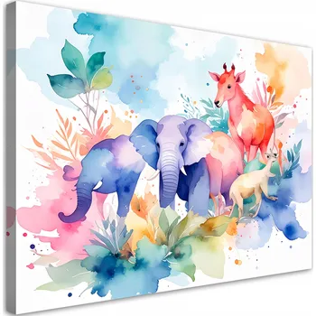 Obraz Obraz do dětského pokoje, Barevná africká zvířata akvarelem 90x60 cm