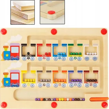 Dřevěná hračka Magnetická tabule labyrint s kuličkami, číselná hra Montessori hračka pro děti