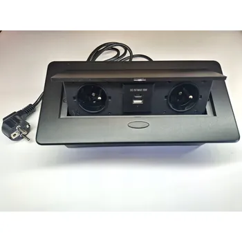 Elektrická zásuvka Prodlužovací kabel do stolu, vestavná zásuvka, nábytkový port 2x230V + 2xUSB, černý