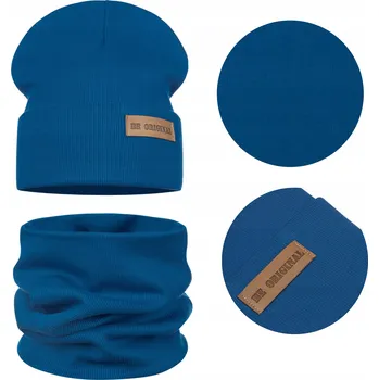 Čepice Jarní dětská souprava ČEPICE + NÁKRČNÍK, BAVLNA, dvojitá látka, modrá