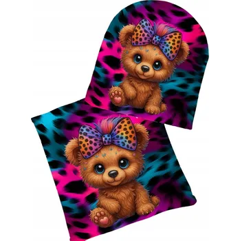 Čepice Dětská zimní podzimní sada Čepice Nákrčník medvídek a panter